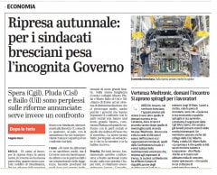 Pluda (Cisl): la svolta della ripresa autunnale deve essere il dialogo